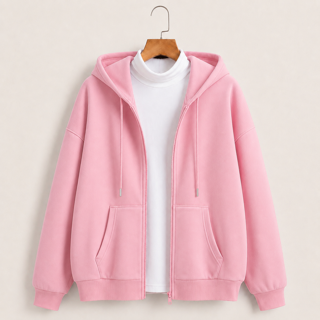 Pink zipper hoodie with Highneck