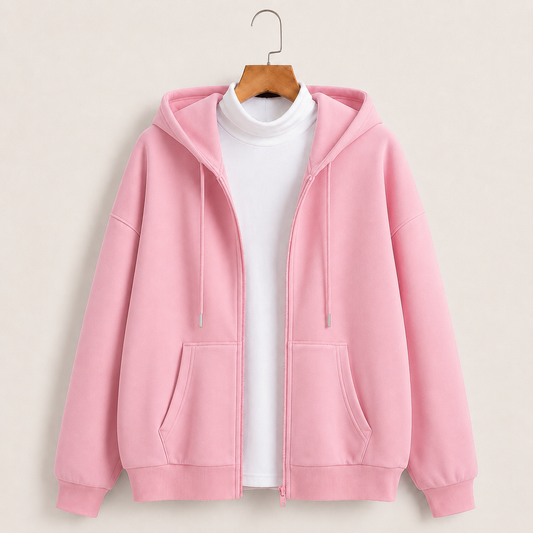 Pink zipper hoodie with Highneck