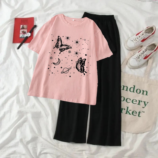 Satrn butterfly pink black flapper summer track suit