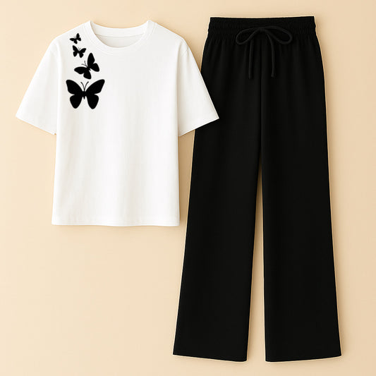 Shoulder Butterfly White Black Flapper Summer Tracksuit