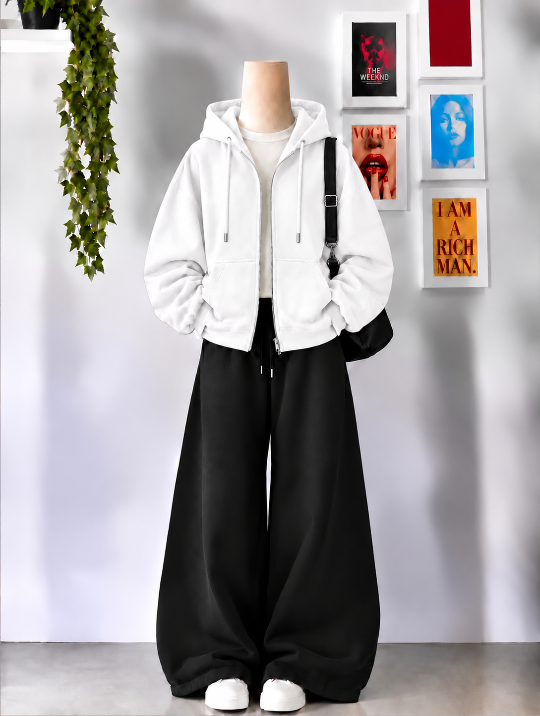 White Zipper + Inner  With Black Flapper Tracksuit