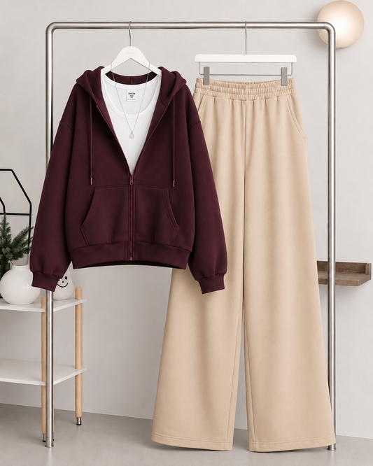 Maroon Zipper + Inner with Skin Flapper Trouser Tracksuit