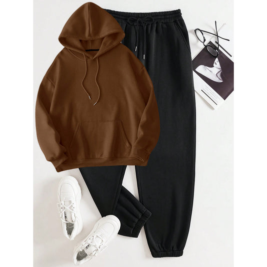 Brown Hoodie Black Trouser Tracksuit