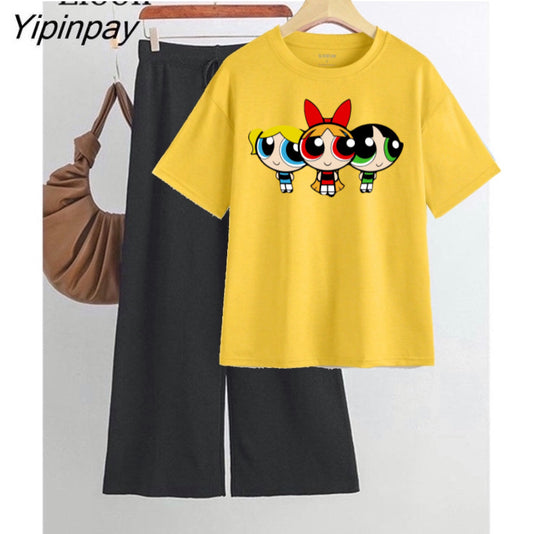 Powerpuff girl yellow black flapper summer tracksuit