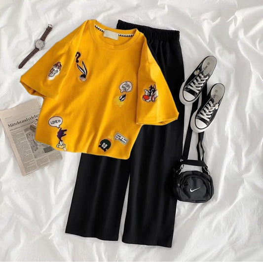 Cartoons yellow black flapper summer track suit