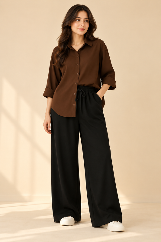 Brown Button Down with Black Flapper Cordset