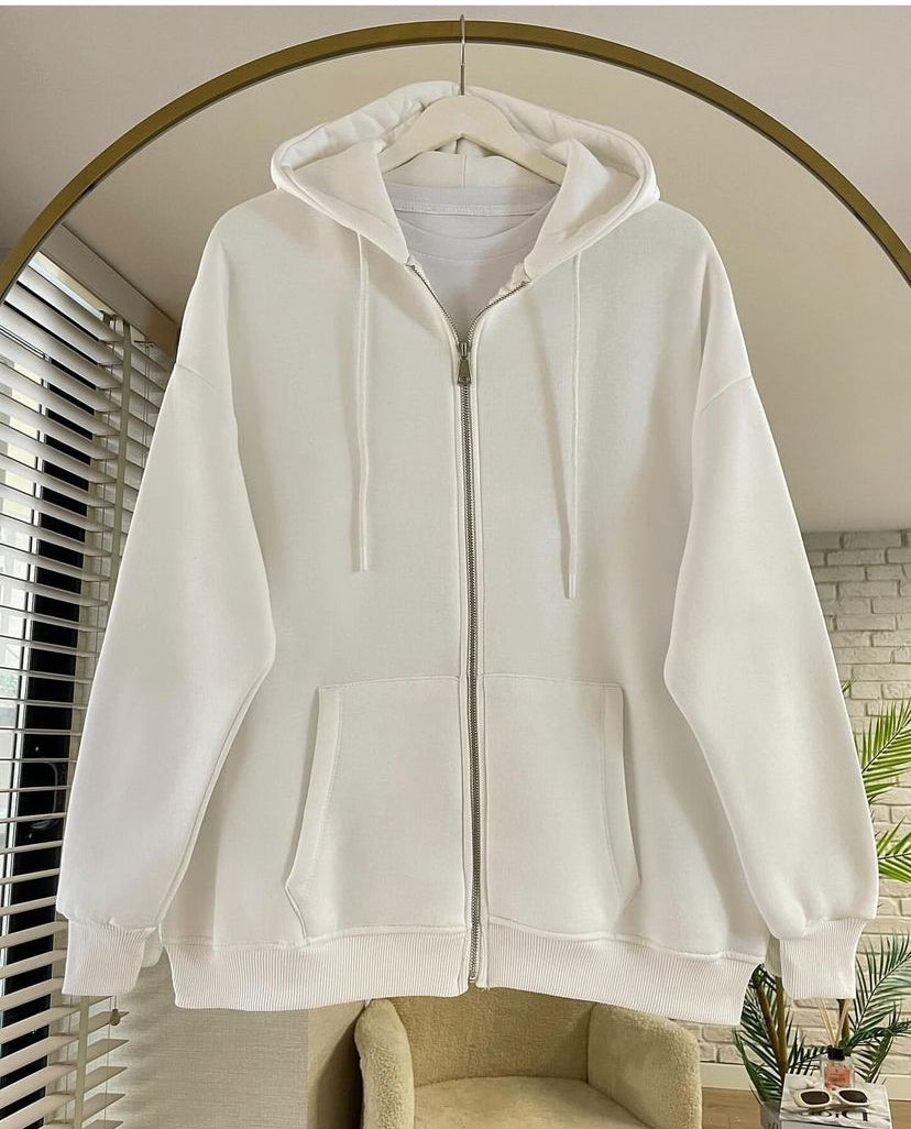 Zip-Up Hoodie White