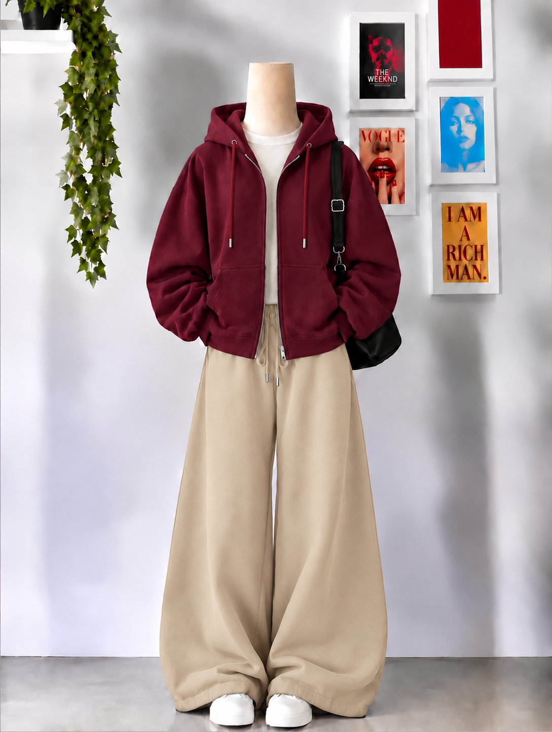 Maroon Zipper + Inner  With Beige Flapper Tracksuit