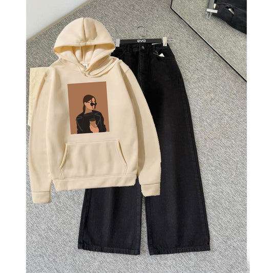 Coffee girl Skin hoodie Black wide leg jeans