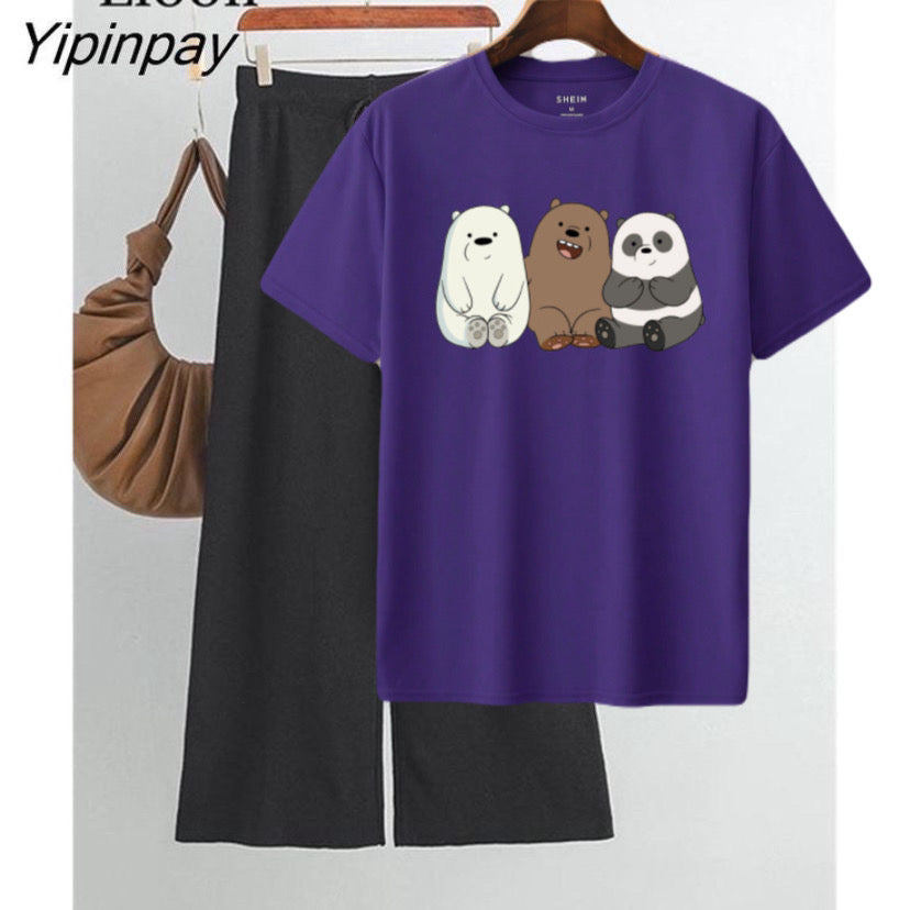 Black flapper purple tshirt three bear cordset tracksuit