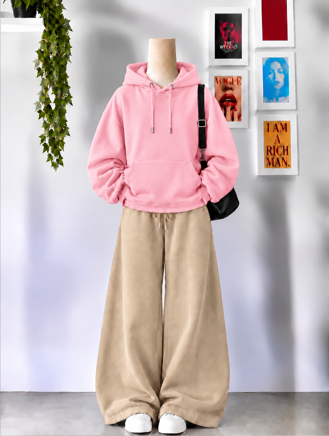 Pink Hoodie With Beige Flapper Tracksuit