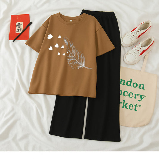 Pack of 2 Brown Tshirt Feather With Black Flapper Trouser