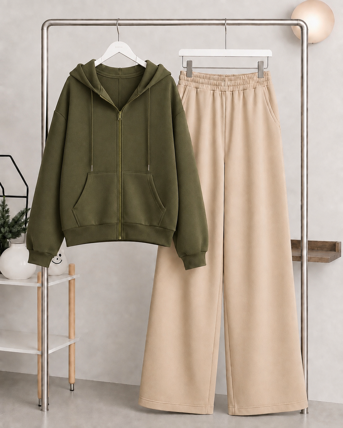 Olive Green Zipper Hoodie with  Skin Flapper Trouser Tracksuit