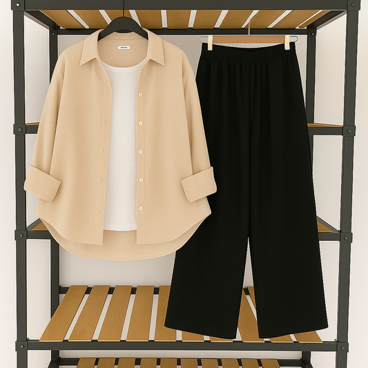 Skin Button Down With White Inner + Black Flapper