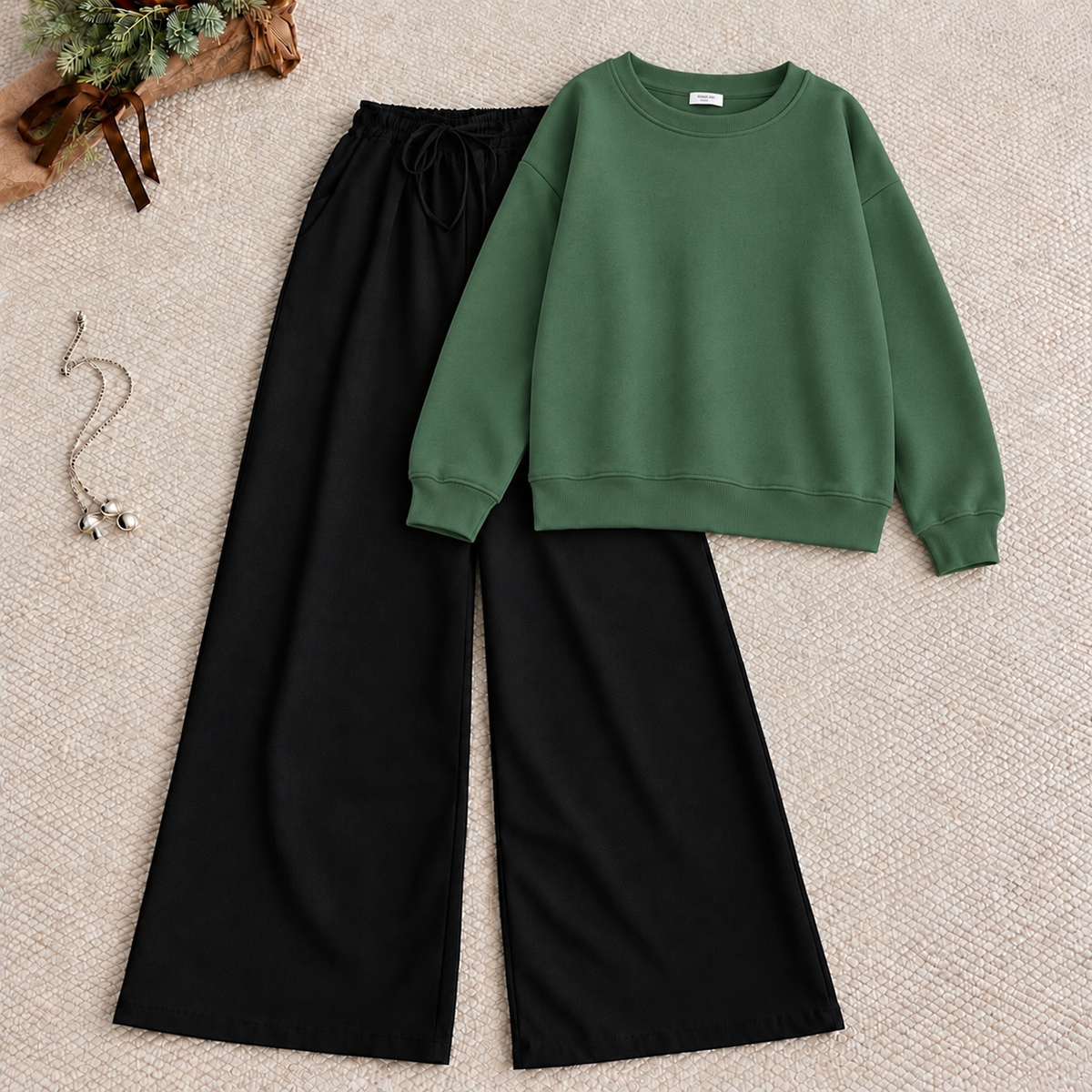 Green Sweat Shirt With Black Flapper Trouser Tracksuit