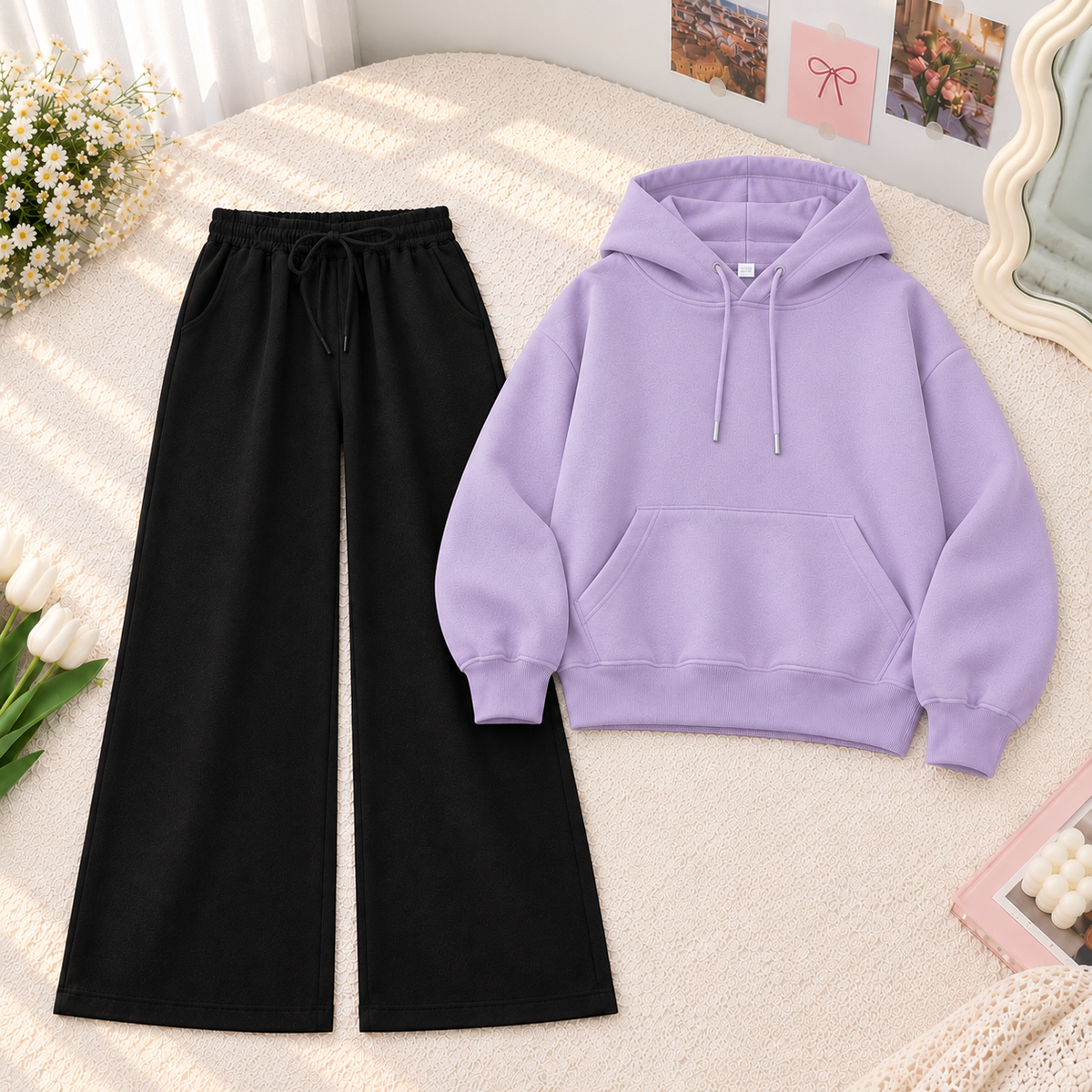 Lilac Hoodie With Black Flapper Tracksuit