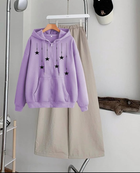 Stars Zipper Hoodie with Skin  Flapper Trouser Tracksuit – Lilac
