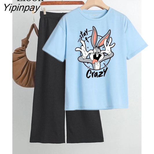 Stay crazy bunny Sky black flapper Summer tracksuit