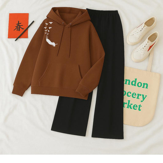 Shoulder Feather Brown Black Flapper Tracksuit