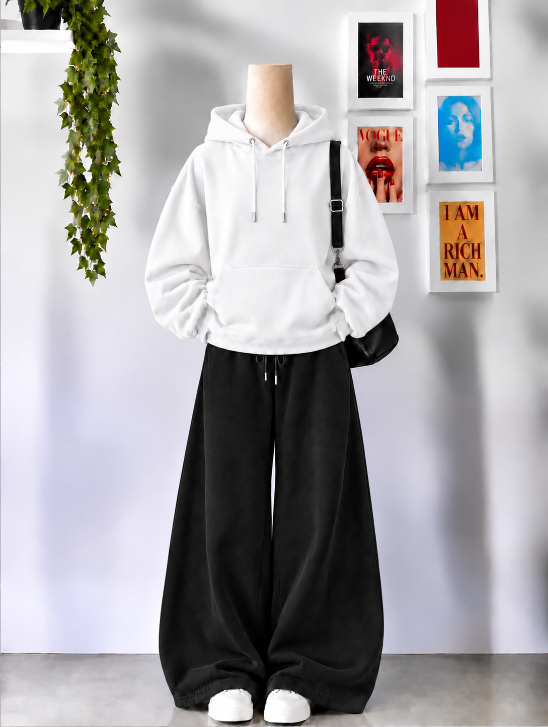 White Hoodie With Black Flapper Tracksuit