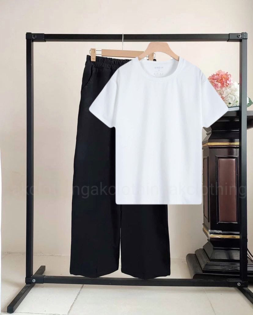 Black Flapper white Tshirt cordset Summer tracksuit