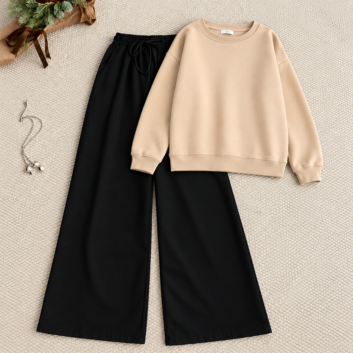 Skin Sweat Shirt With Black Flapper Trouser Tracksuit