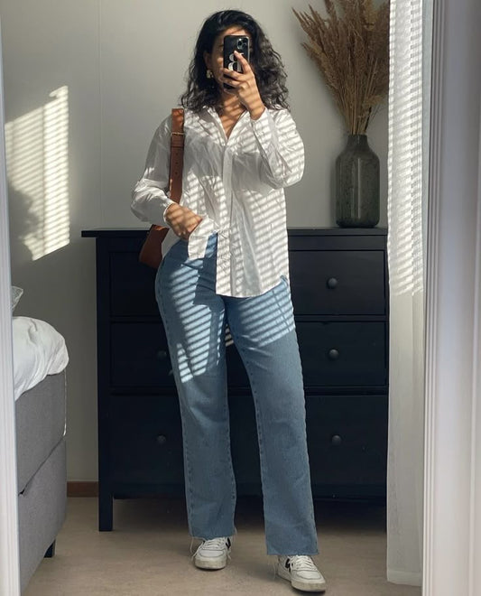 White button down with sky wide leg jeans pack of 2