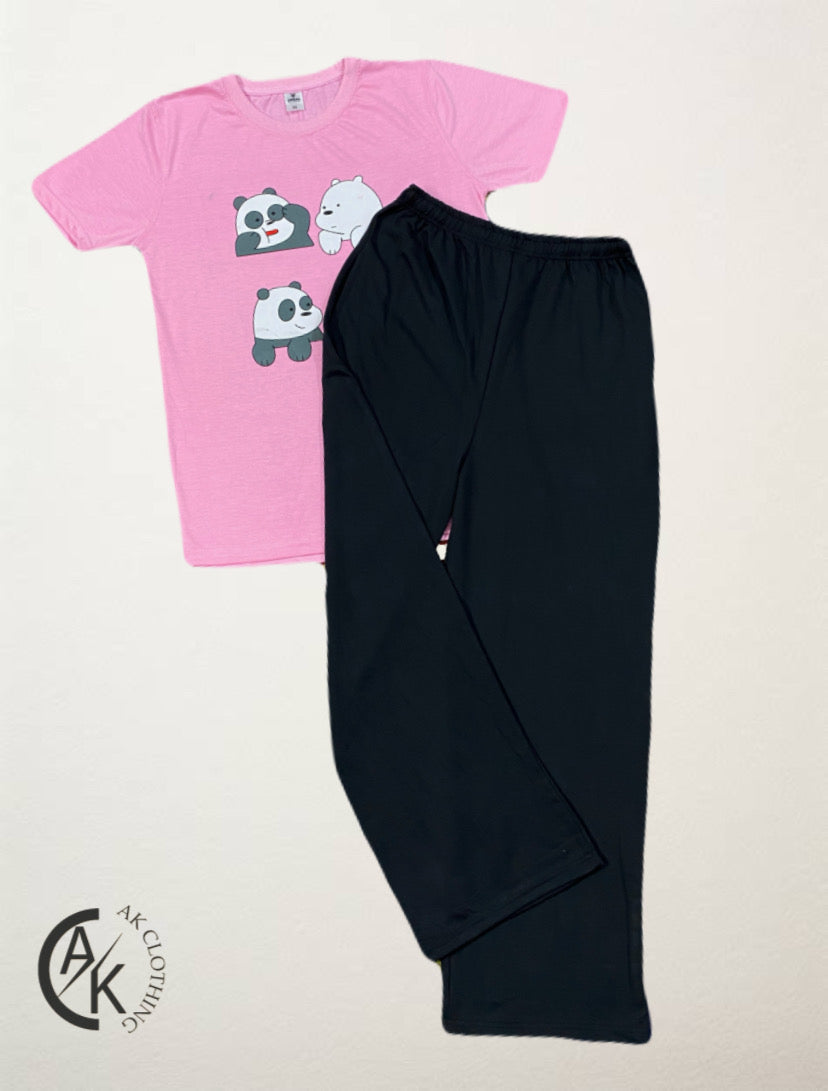 Four bear pink black flapper summer tracksuit