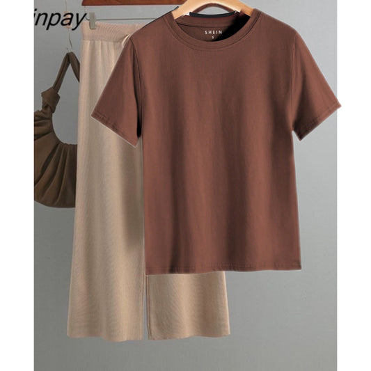 Beigh Flapper Brown Tshirt Cordset Summer Track suit