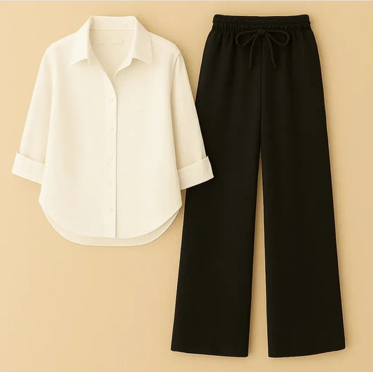 White button down Black Flapper Cordset