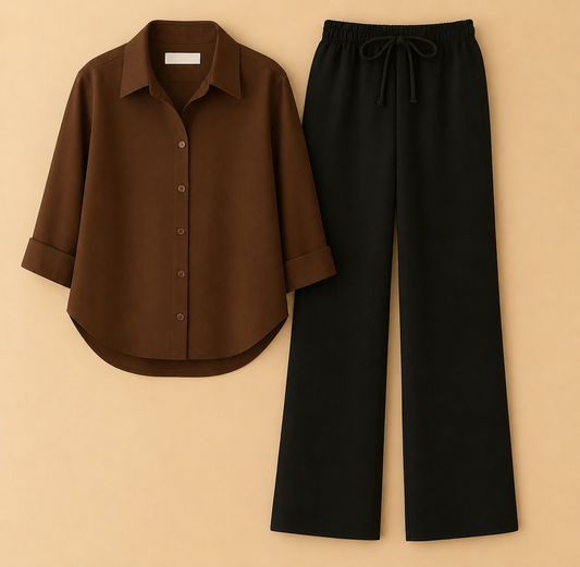 Brown Button Down with Black Flapper Cordset