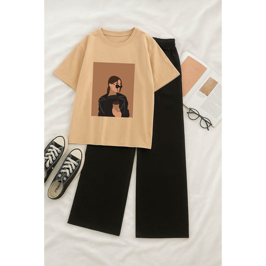 Coffee girl Skin Tshirt With Black Flapper Tracksuit
