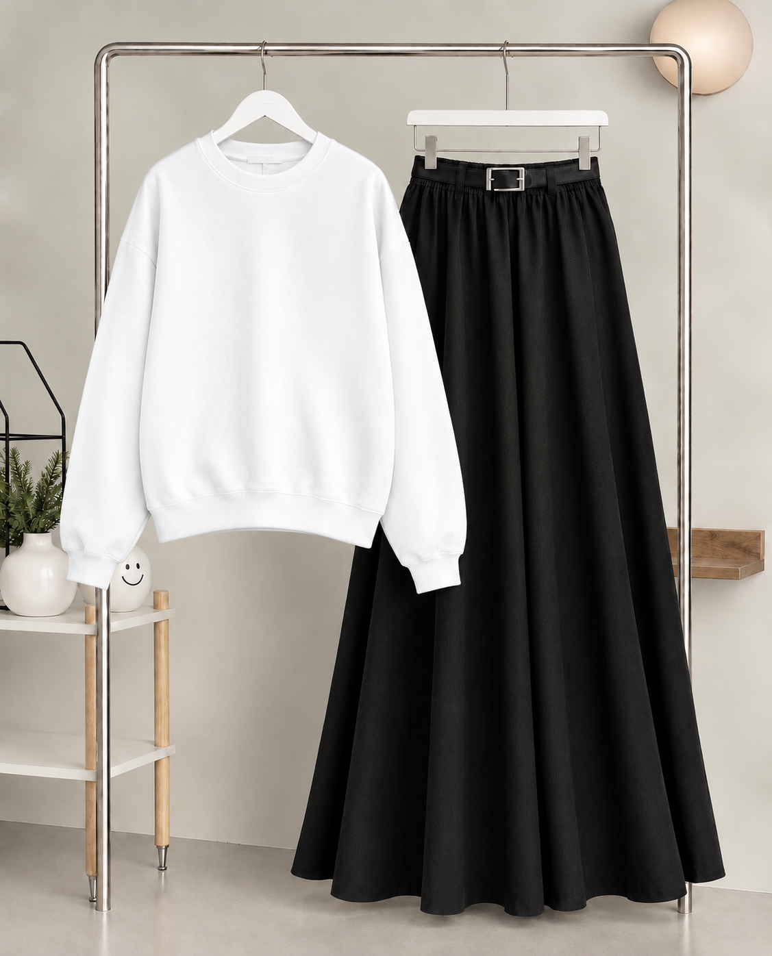 Sweat Shirt With Black Maxi Skirt