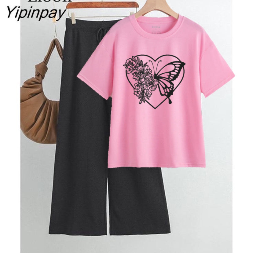 Butterfly heart pink Black Flapper Summer Tracksuit