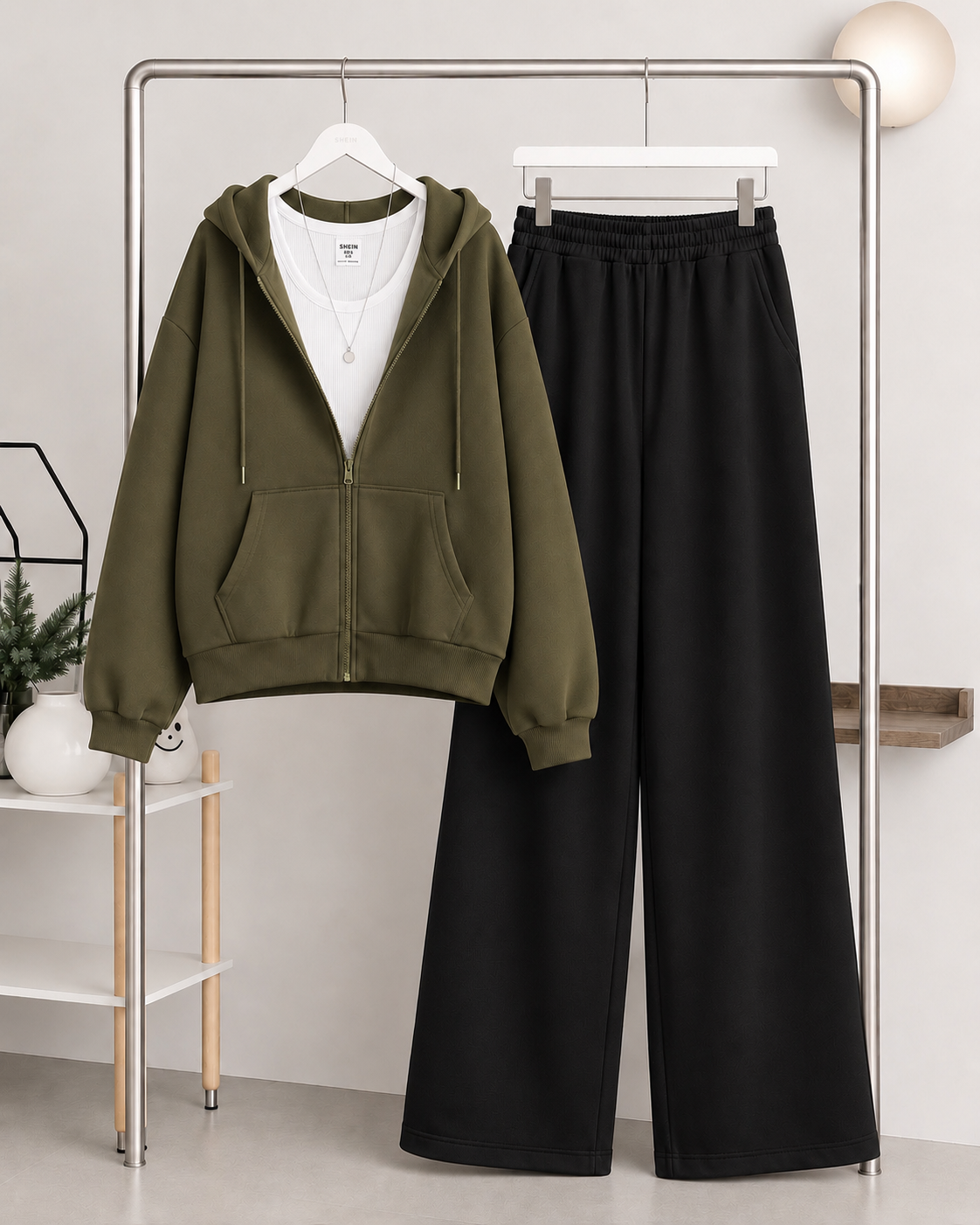 Olive green Zipper + Inner with   Black Flapper Trouser Tracksuit