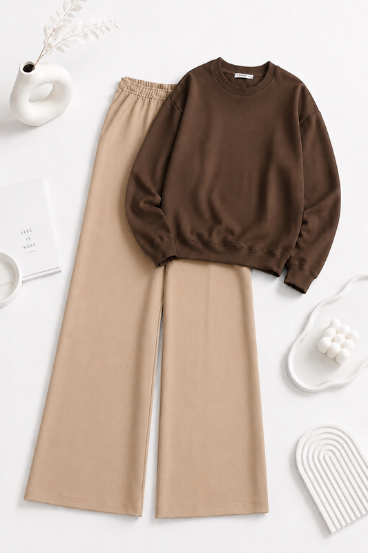 Brown Sweatshirt with  Beige Flapper Trouser Tracksuit
