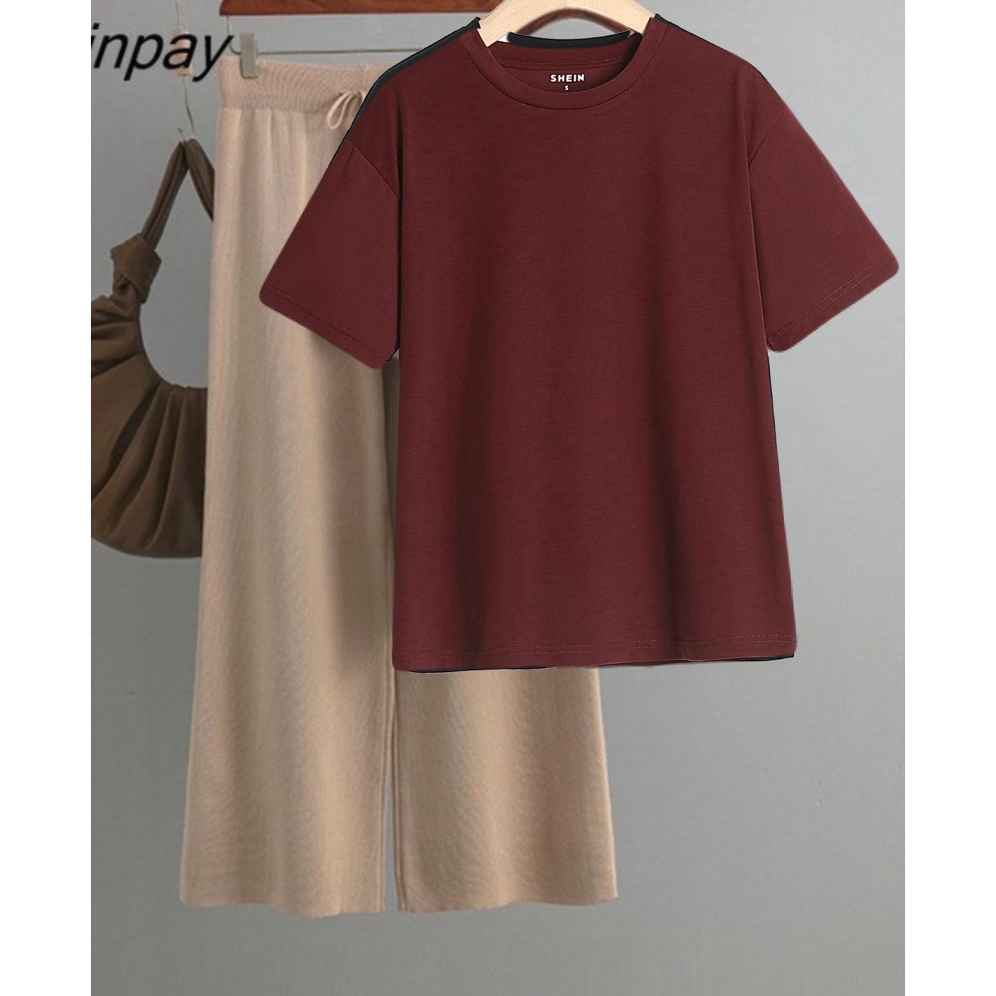 Beigh Flapper Maroon Tshirt Cordset Summer Tracksuits