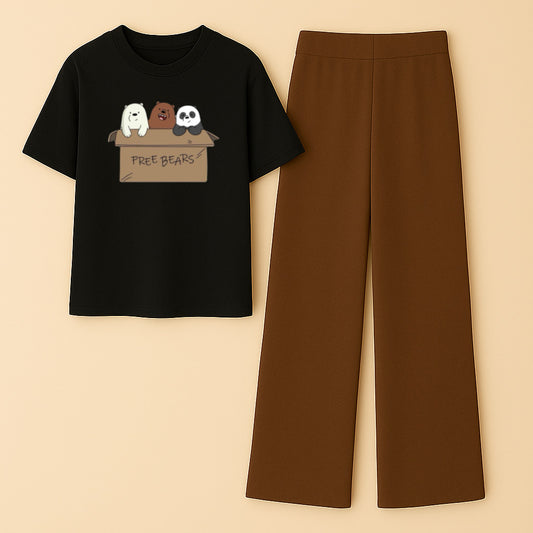 Free bear Black Brown Flapper Summer Tracksuit