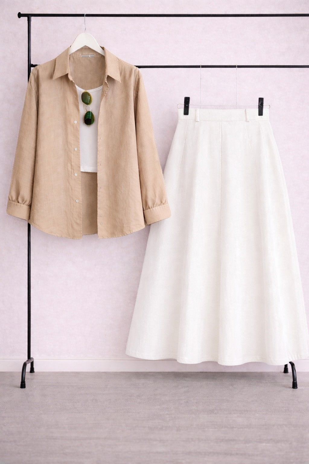 Pack of 3 Skin Button down + Tanktop  With White Skirt