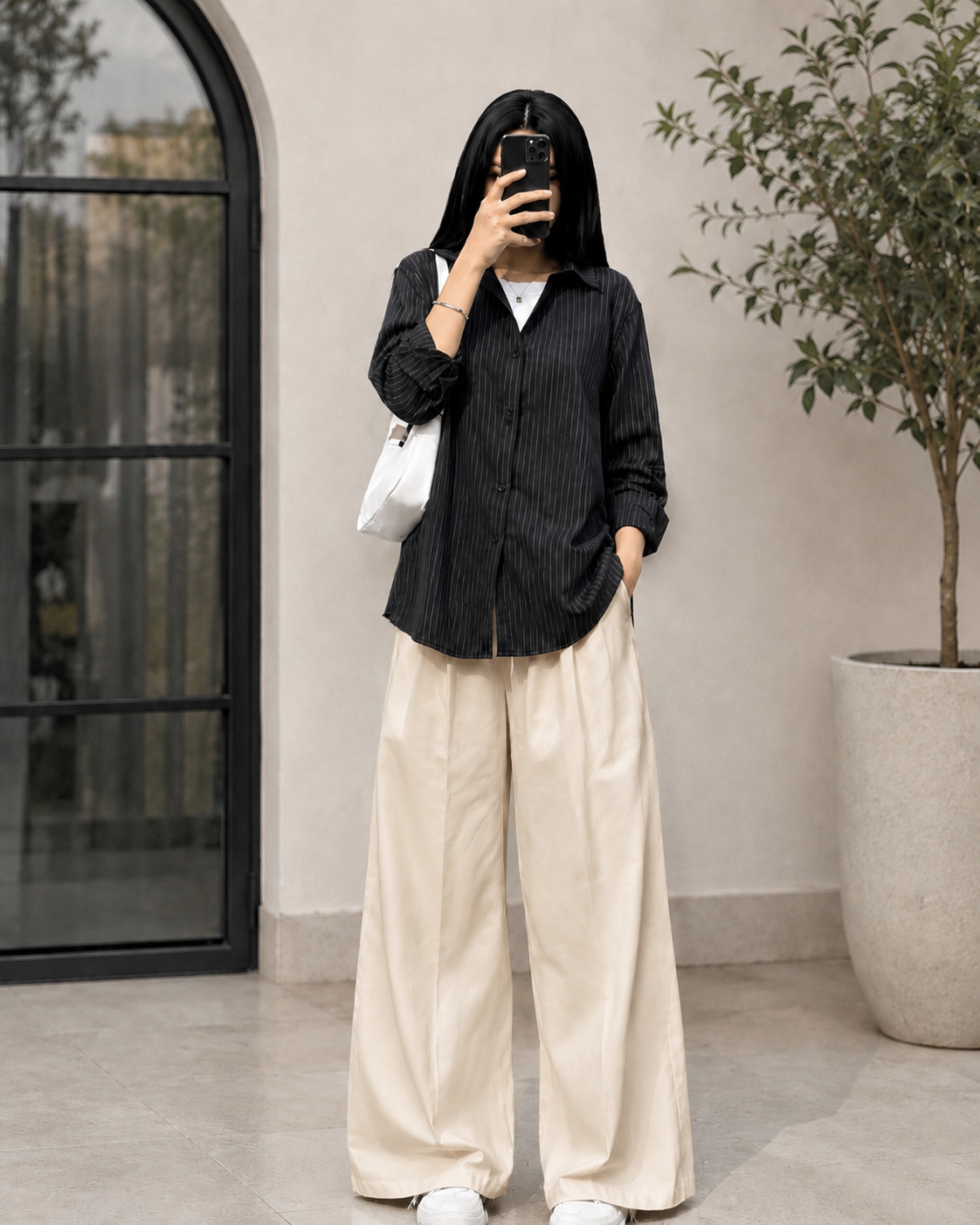 Black Pinstripe Button Down With Flapper Trouser