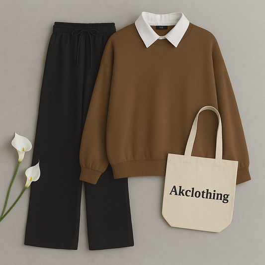 Brown Collar Sweatshirt with Black Flapper Trouser