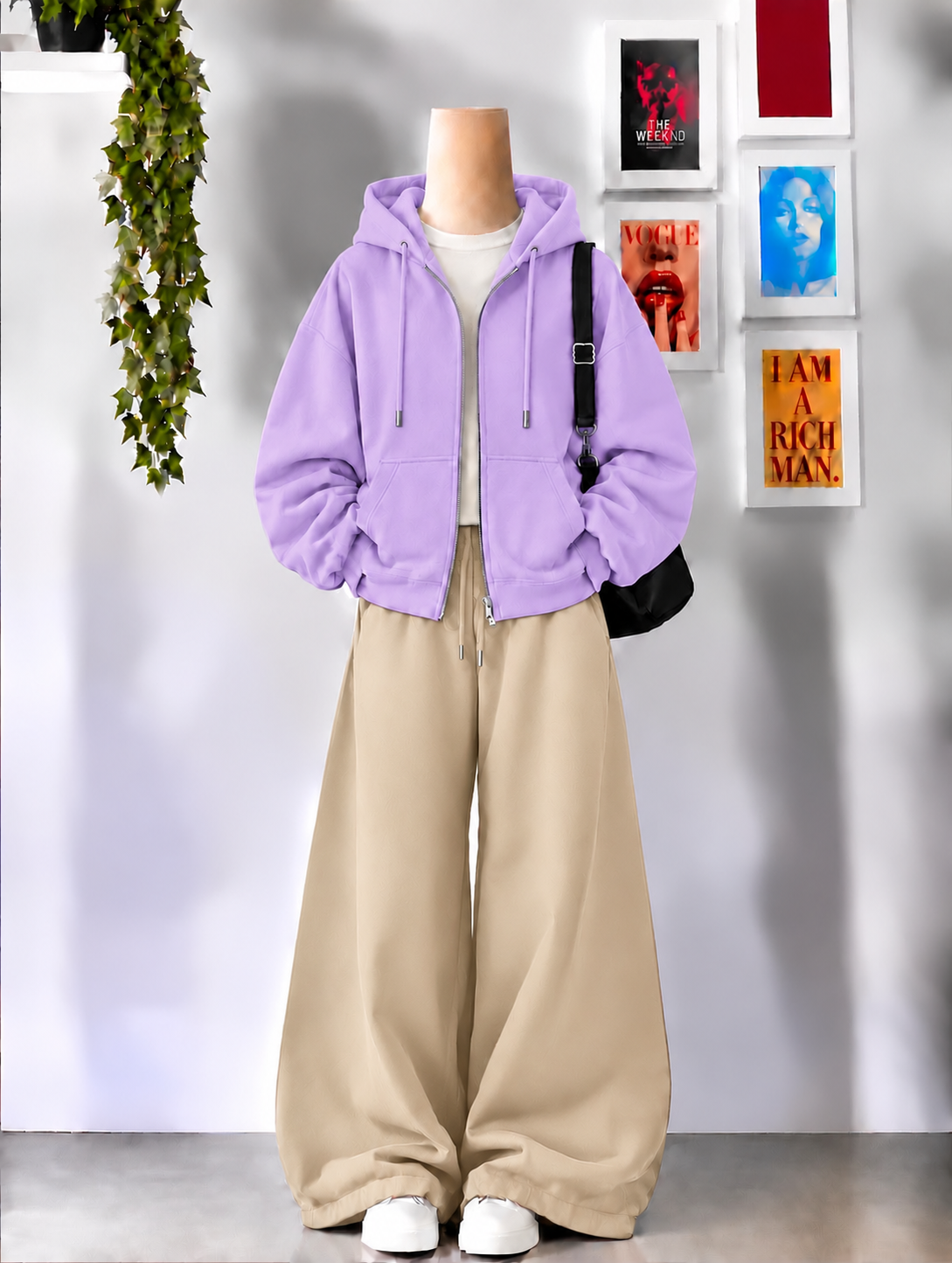 Lilac Zipper + Inner  With Beige Flapper Tracksuit