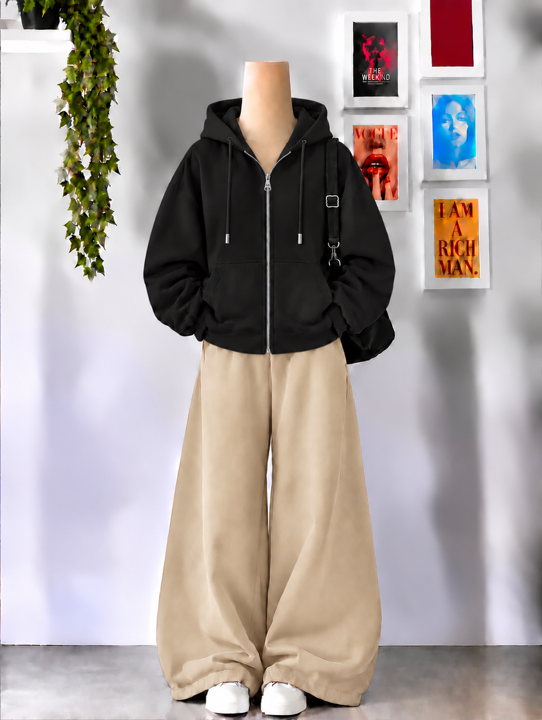 Black Zipper With Beige Flapper Tracksuit