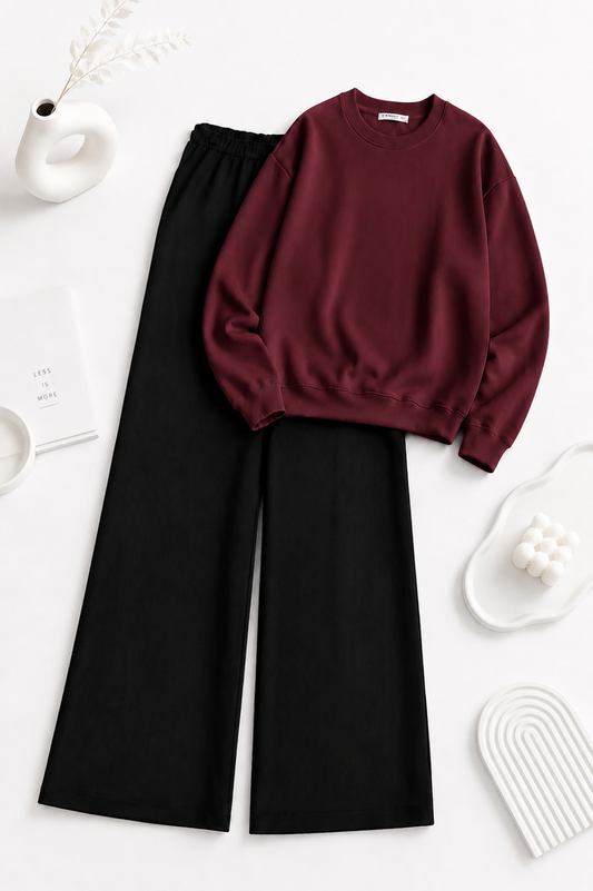 Maroon Sweatshirt with Black Flapper Trouser Tracksuit