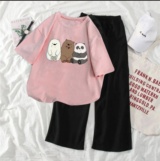 Free bear pink black flapper summer tracksuit