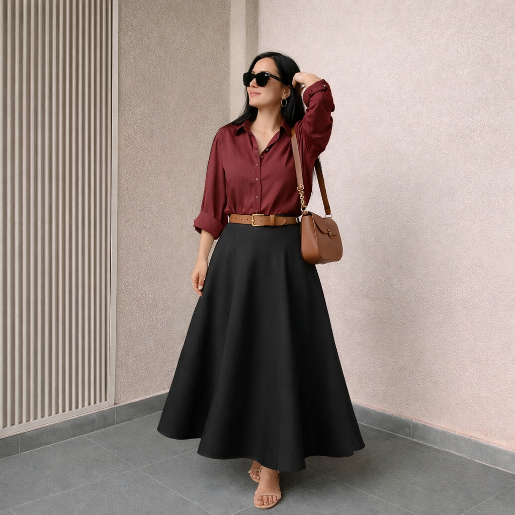 Pack of 2 Maroon Button down Shirt  +Black  Skirt