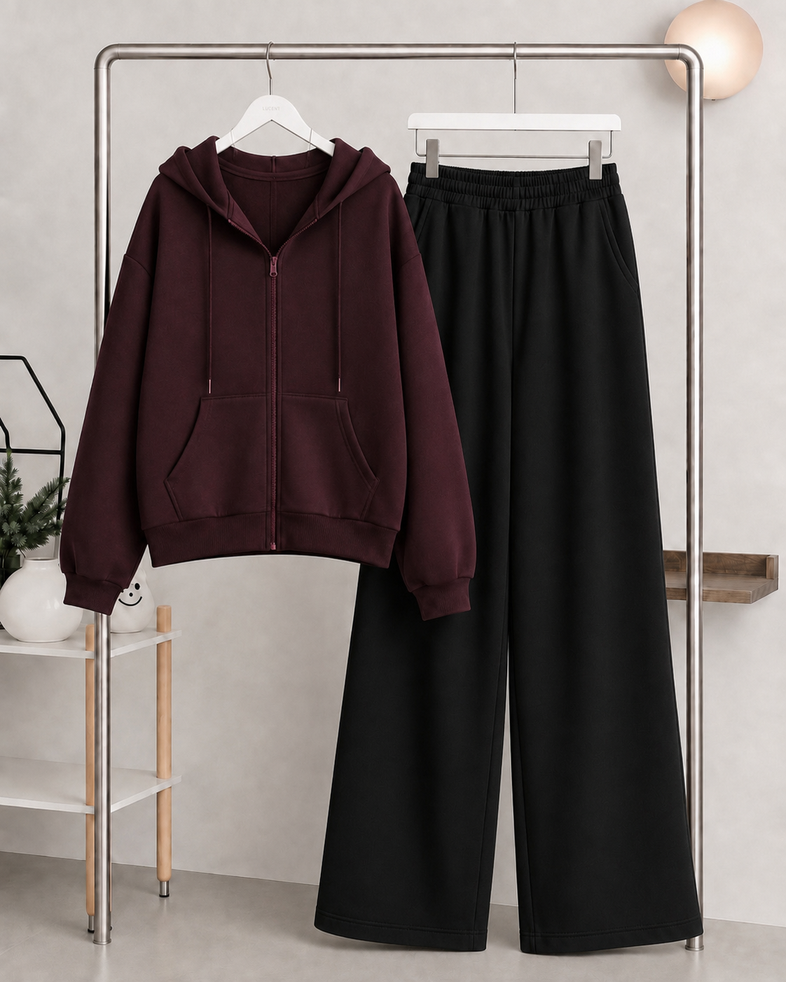 Maroon Zipper Hoodie with   Black Flapper Trouser Tracksuit
