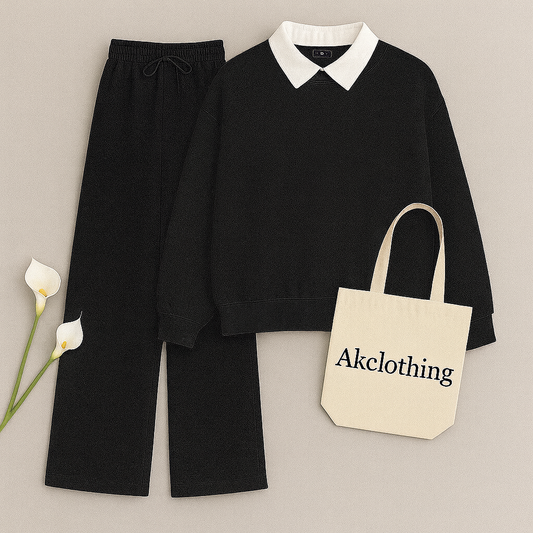 Black Collar Sweatshirt with Black Flapper Trouser