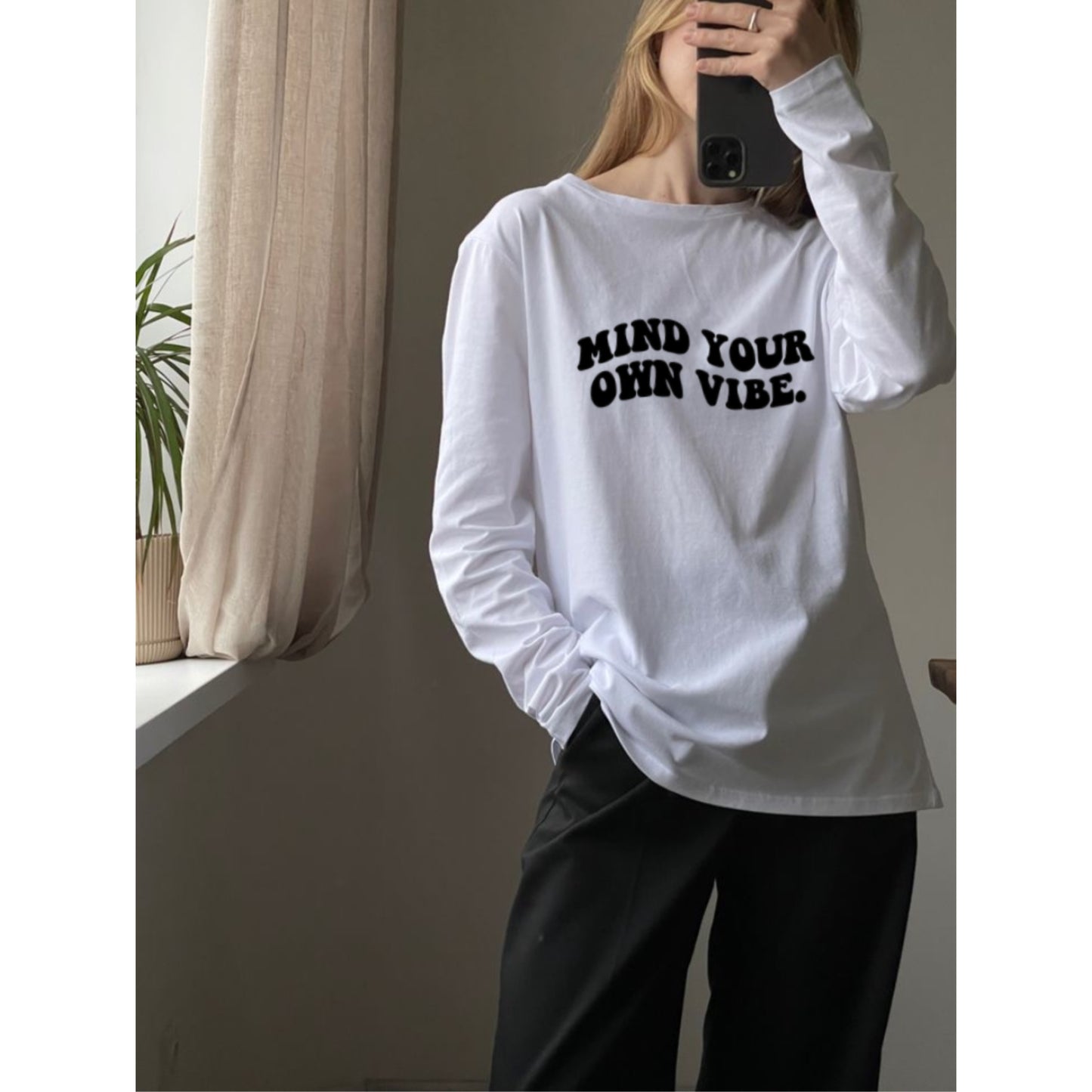 Mind your own vibes white Summer Full sleeves Tshirt