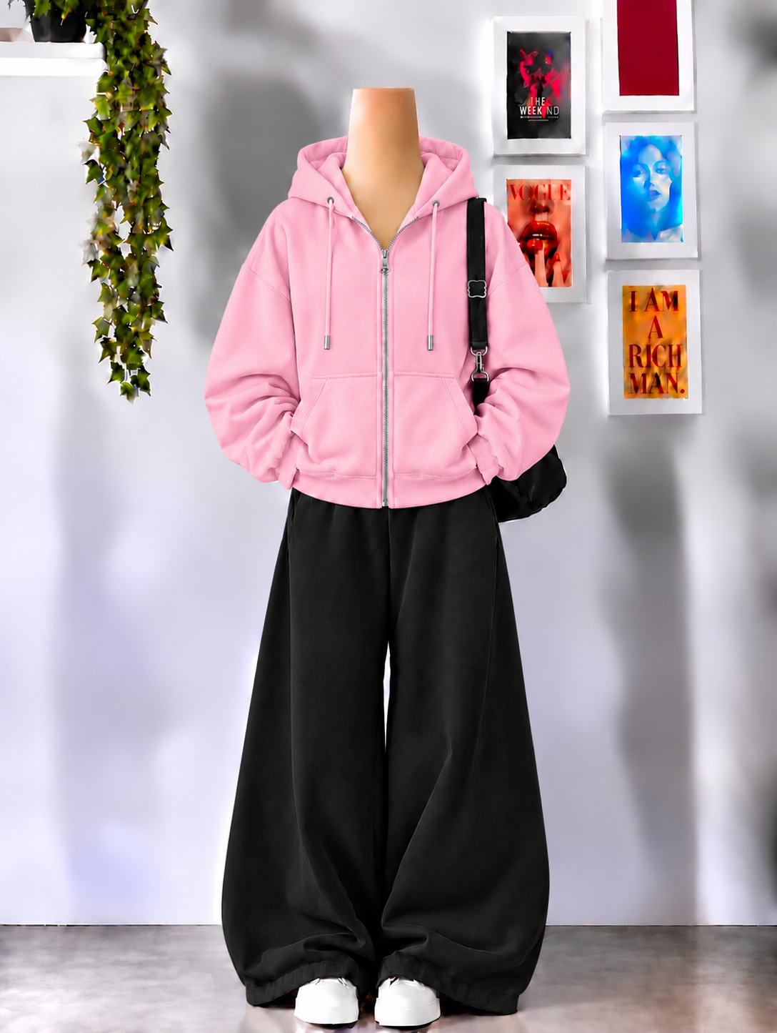 Pink Zipper With Black Flapper Tracksuit